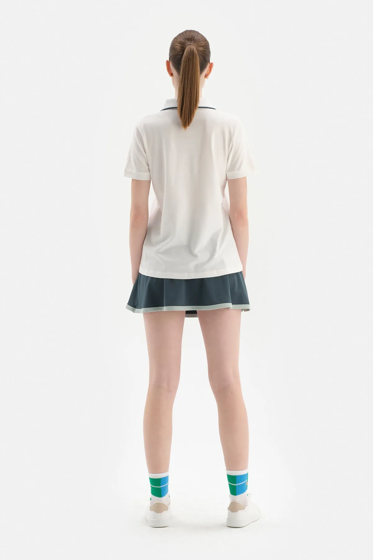 Dagi  Weißes Damen-T-Shirt mit Piqué-Kragen