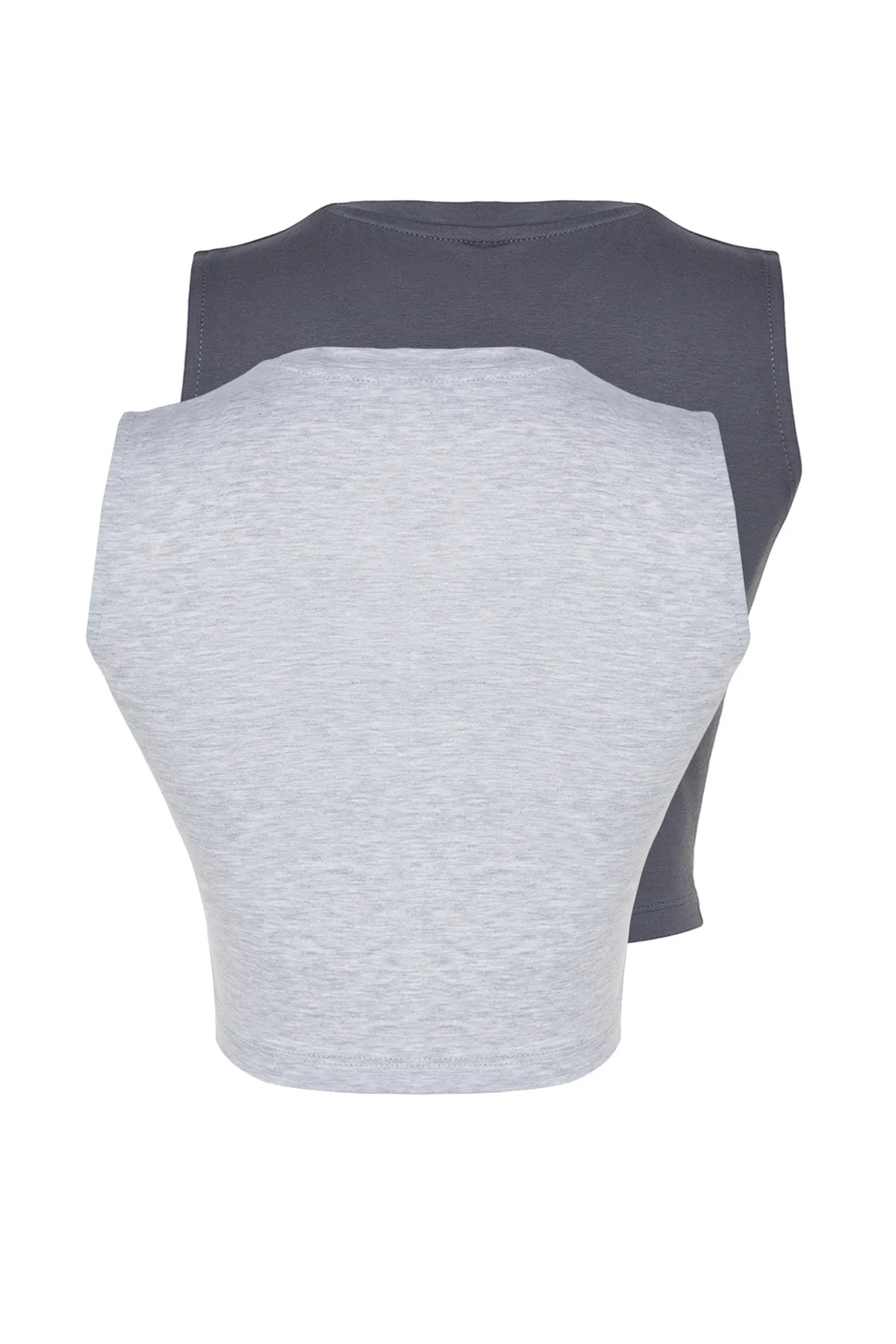Trendyol Collection  Anthrazit-Schneemeliertes 2er-Pack ärmelloses Crop-Tanktop aus flexiblem Strick aus Baumwolle TWOSS23AL00010