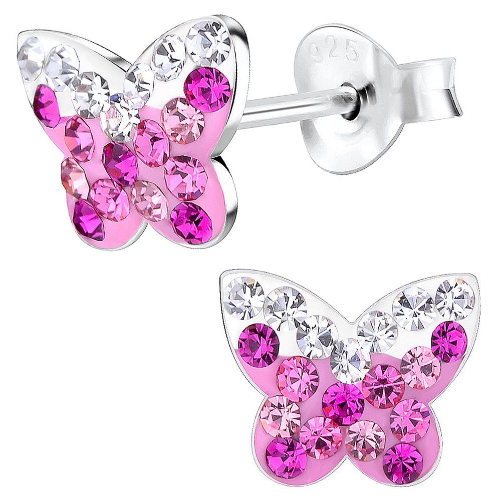 Limana Paar Ohrstecker Mädchen Damen Ohrringe echt 925 Sterling Silber Kinder Schmetterling, Silberschmuck, mit Zirkonia