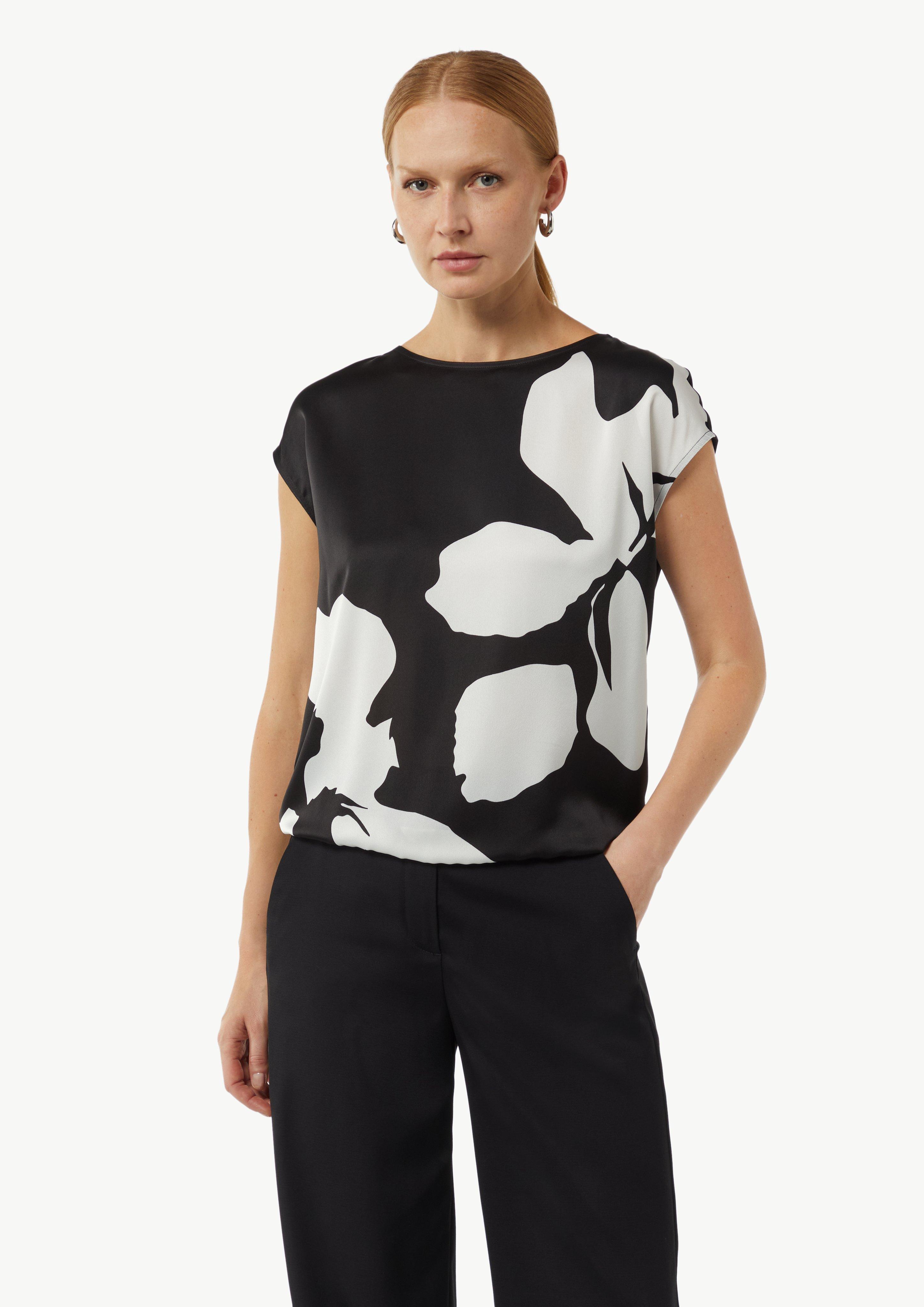 Blusenshirt im Fabricmix mit Elastiksaum - schwarz