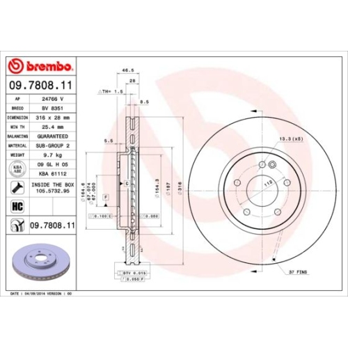 Bremsscheibe Brembo Vorderachse  2 Stück 09.7808.11 - ATU