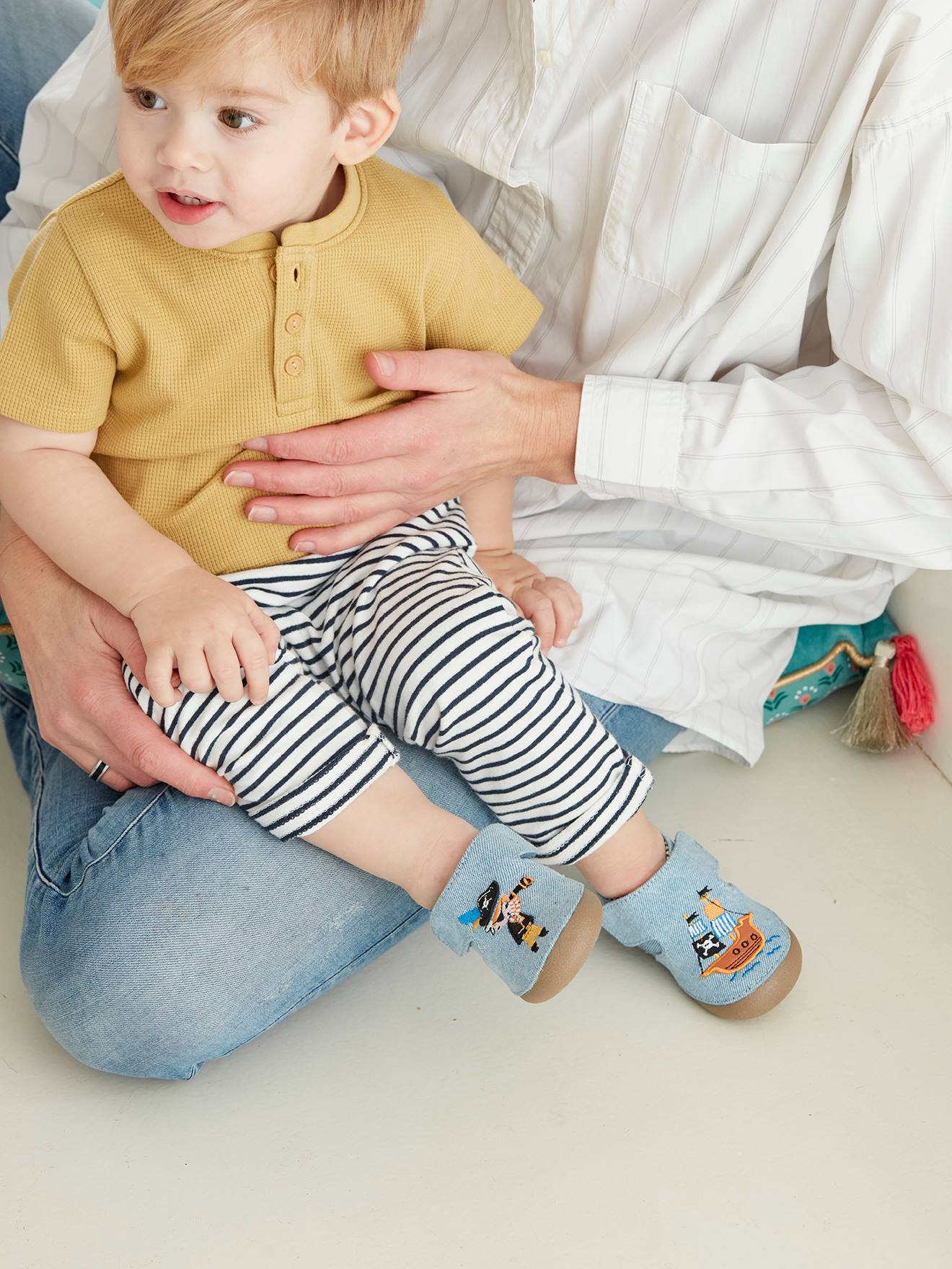 Chaussons scratchés bébé garçon en toile denim denim