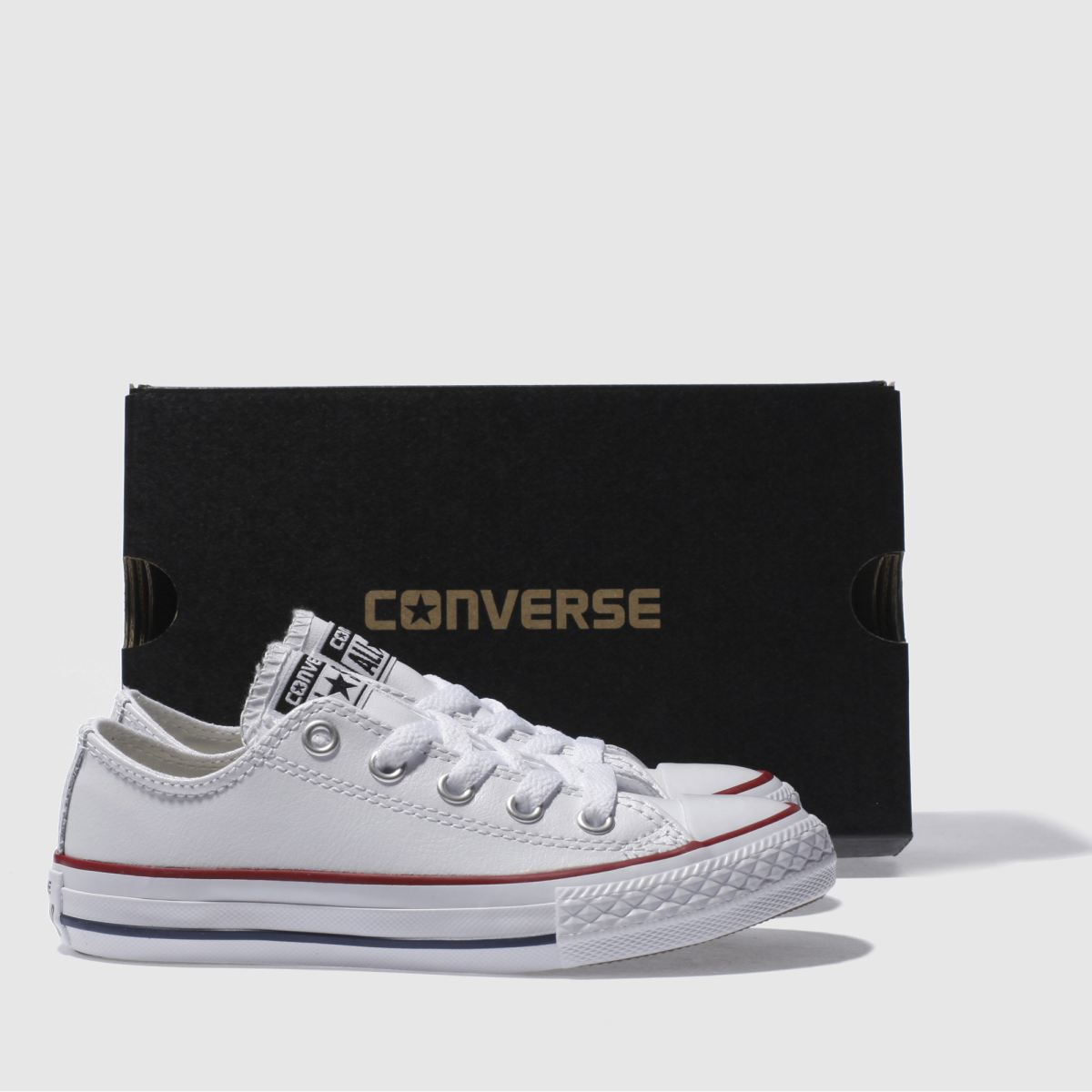 Converse vita och röda All Star Lo Junior-sneakers