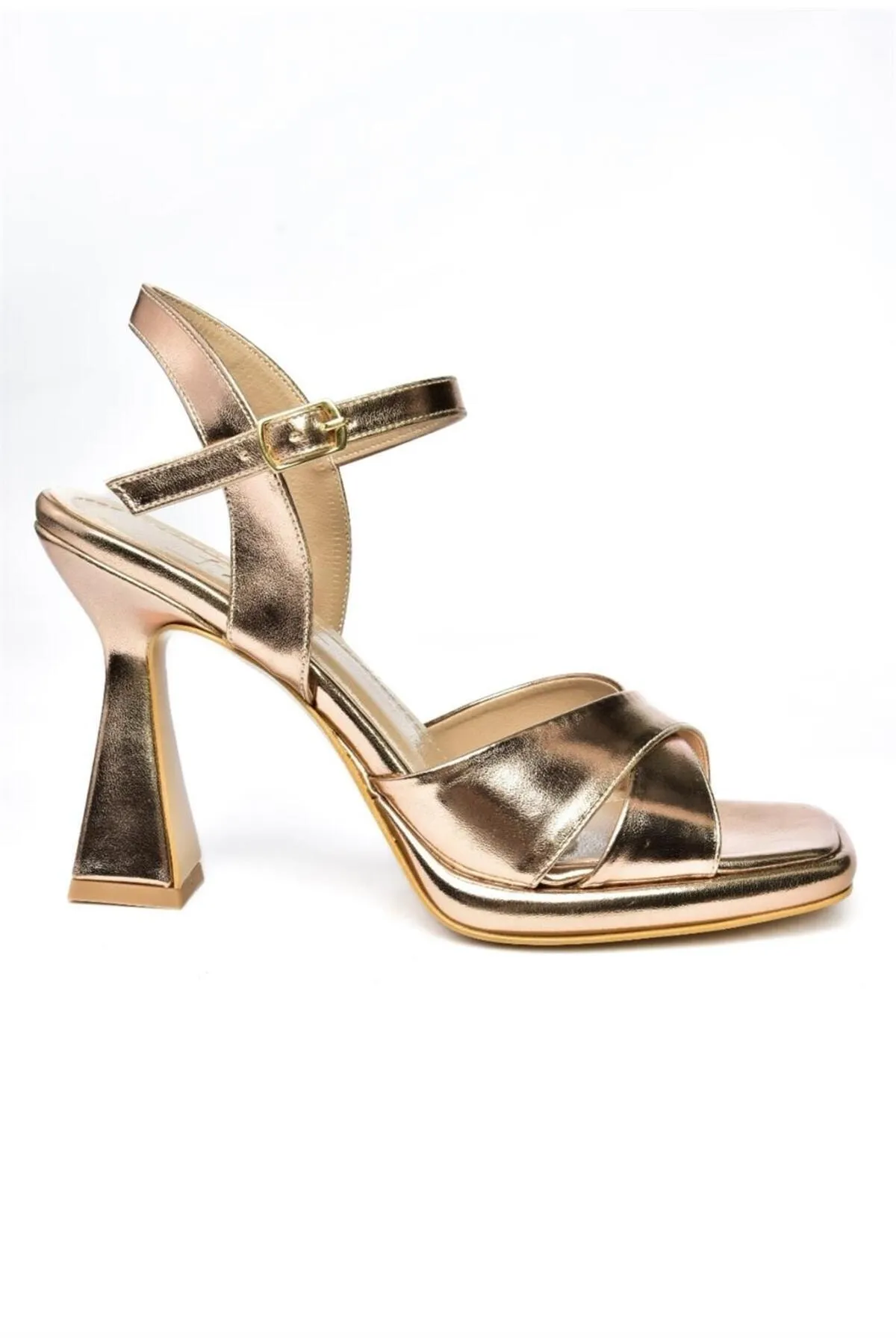 Fox Shoes  P569021059 Damen-Abendschuhe mit dicken Absätzen aus bronzefarbenem Metallic-Stoff