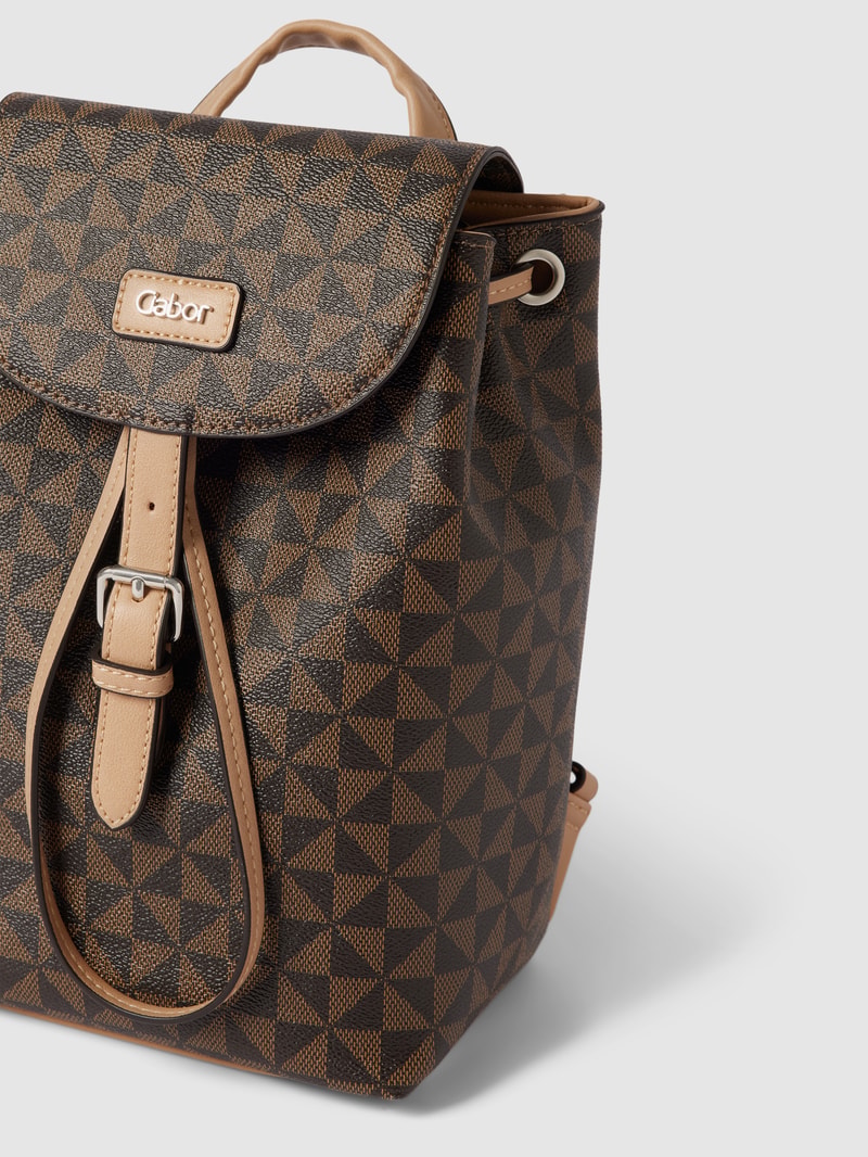 Rucksack mit Allover-Muster Modell 'Barina' in dunkelbraun