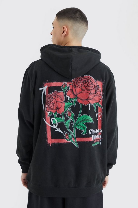 Oversize Hoodie mit Rosen-Print