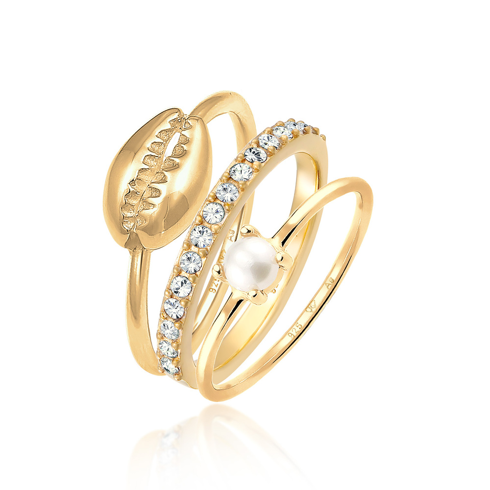 Elli Elli Bague Femmes pile coquillage set avec perles d'eau douce et cristaux en arge Bague