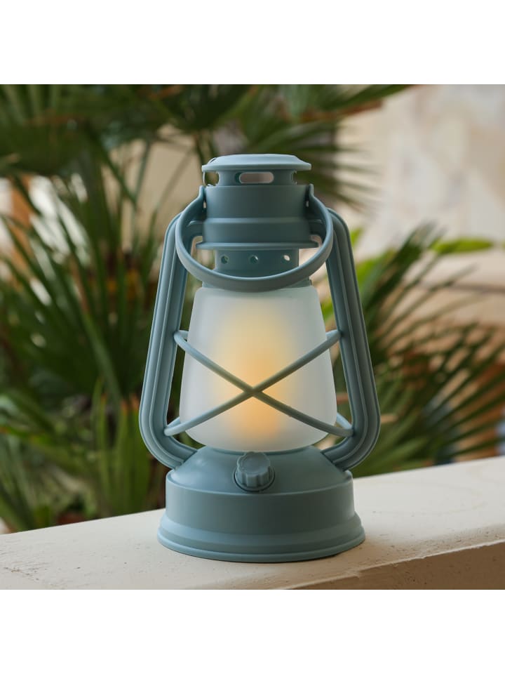 MARELIDA LED Sturmlaterne mit Flackerflamme H. 24,5cm in hellblau günstig kaufen onesize