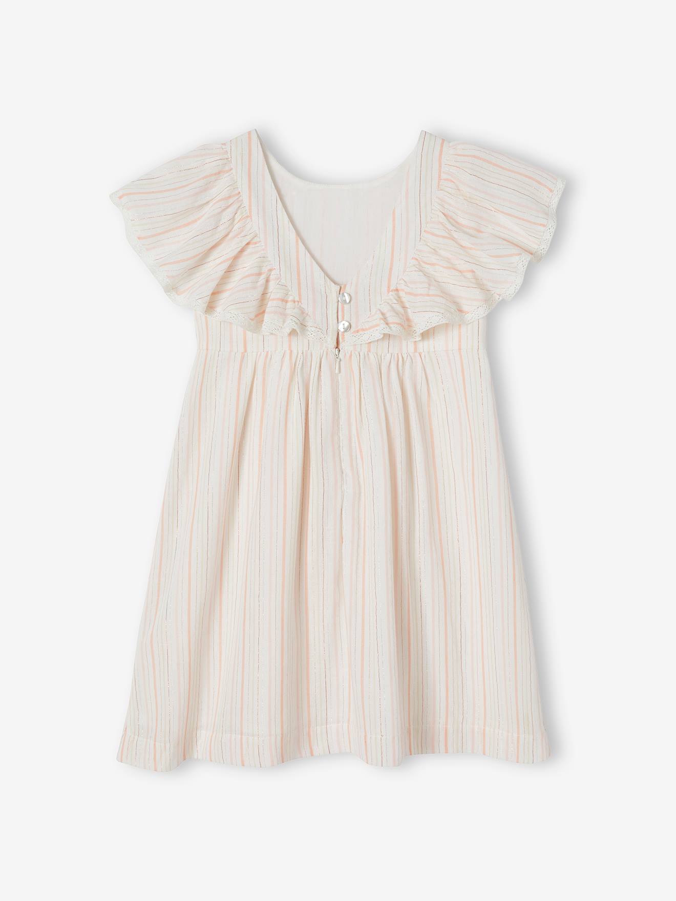 Robe cérémonie rayée fil brillant fille écru