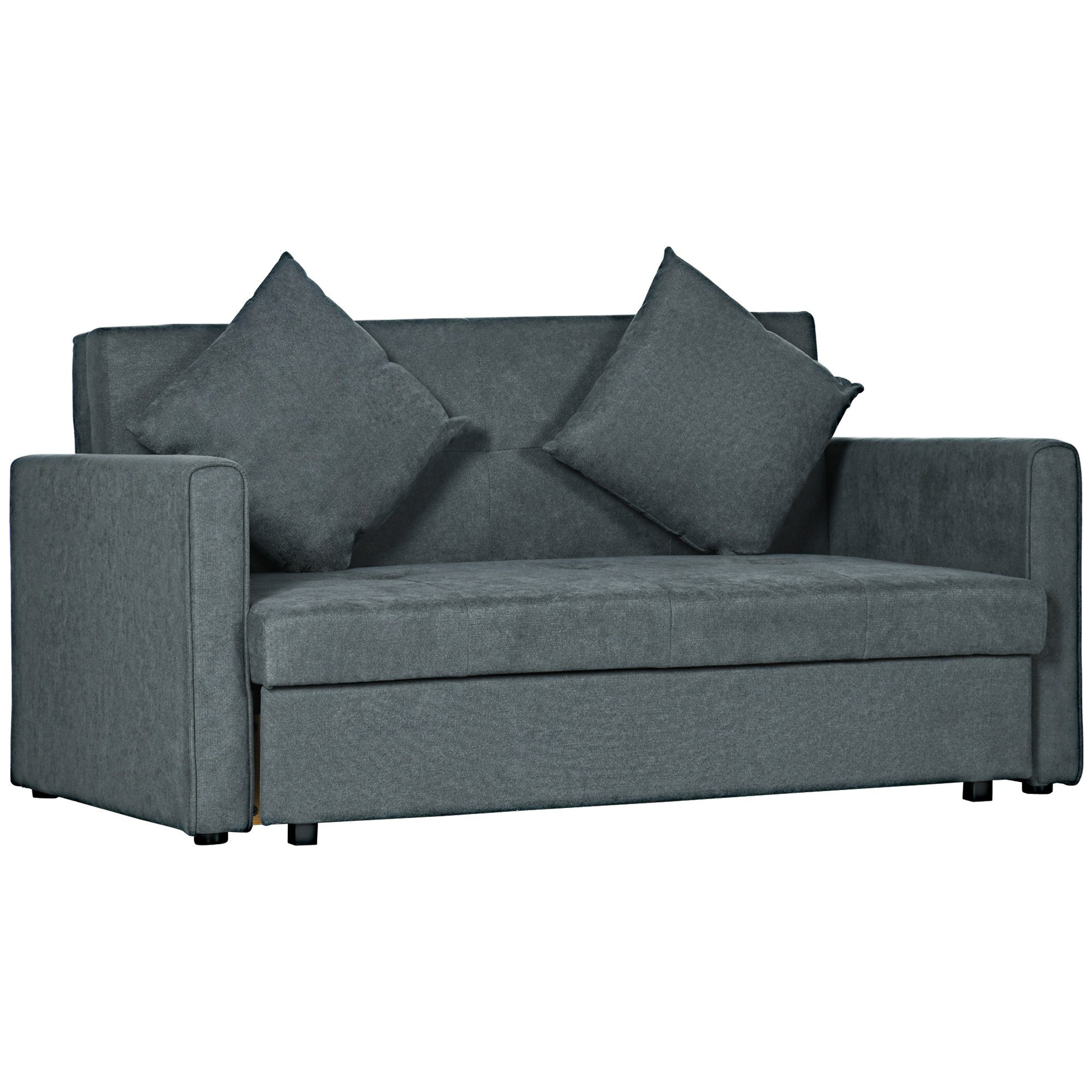 HOMCOM Schlafsofa Sofa mit Bettfunktion, Polstersofa mit Stauraum, Schlafcouch, 2-Sitzer Sofa 1 Teile, für Wohnzimmer, Polycotton, Holz