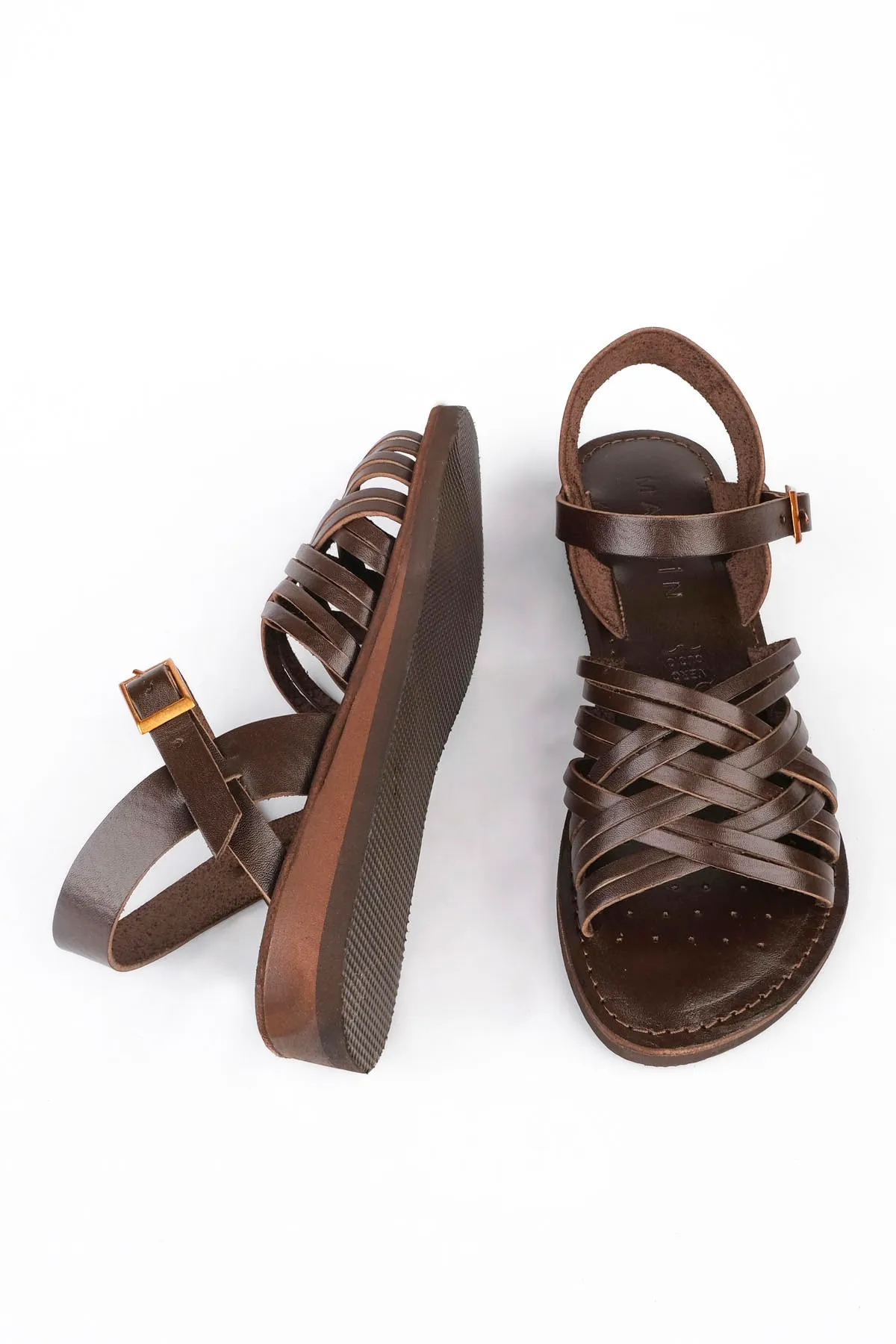 Marjin  Damen Sandalen aus echtem Leder, leichte Eva-Sohle, für den Alltag, Alen Brown