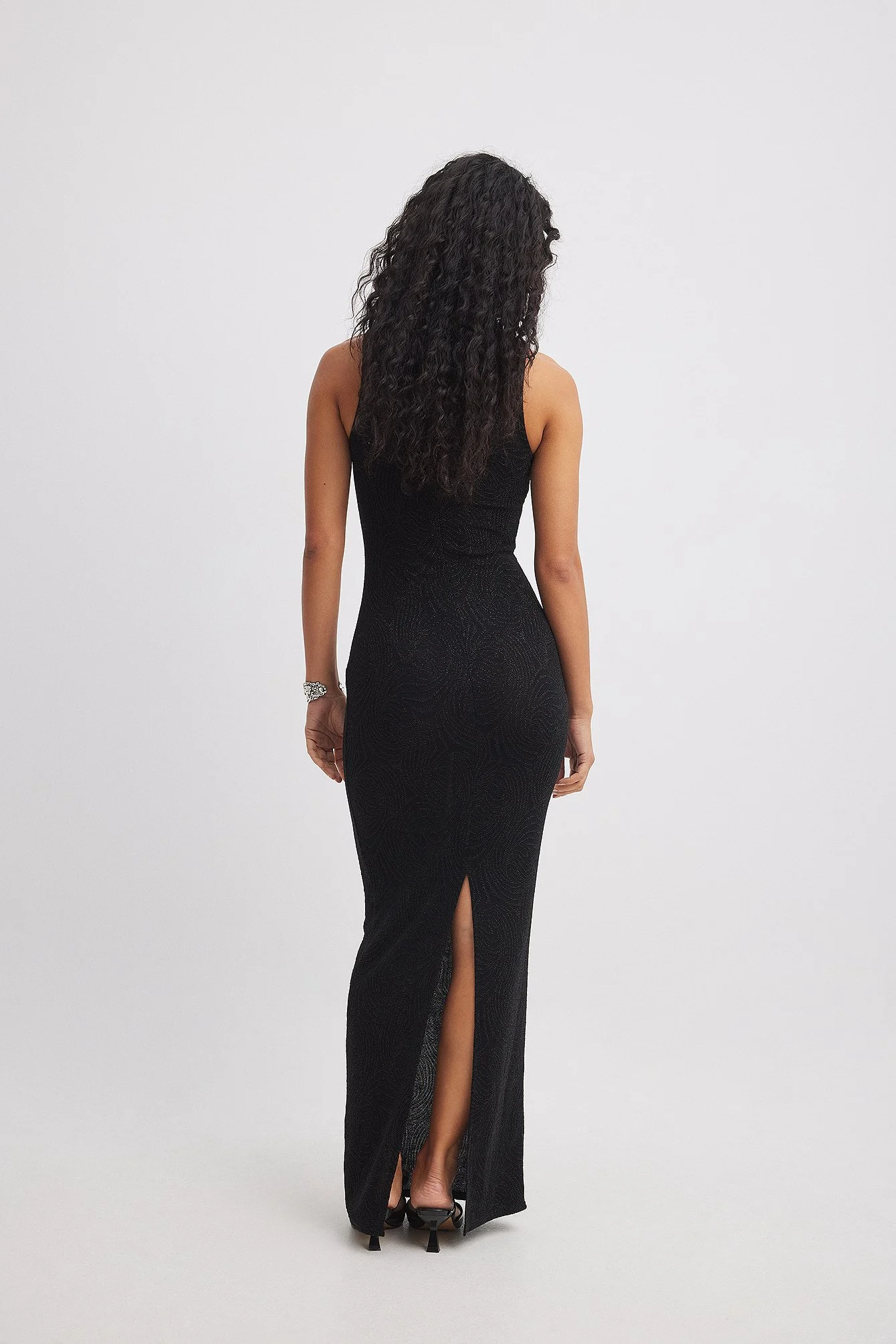 Ärmelloses Jacquard-Maxikleid mit Glitzer