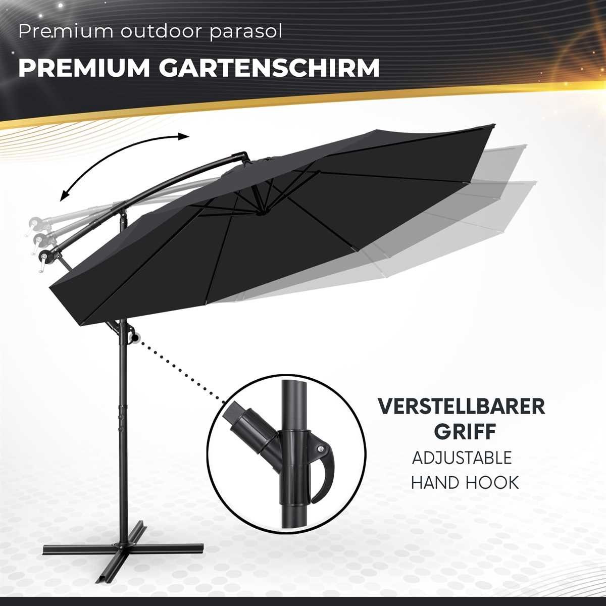 tillvex Sonnenschirm Ø 300 cm mit Kurbel, Ampelschirm mit Ständer, Gartenschirm UV-Schutz Aluminium, Kurbelschirm Marktschirm wasserdicht