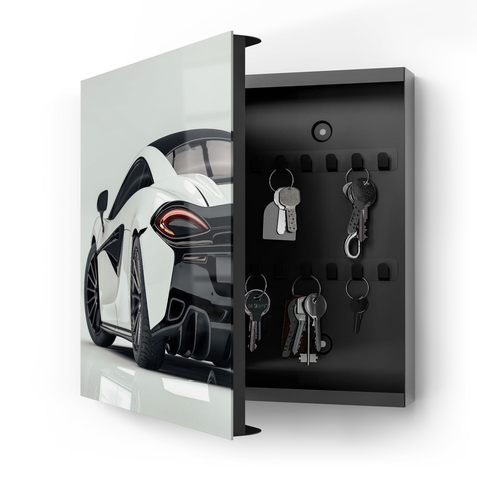 DEQORI Schlüsselkasten 'Sportliches Auto', Glas Schlüsselbox modern magnetisch beschreibbar