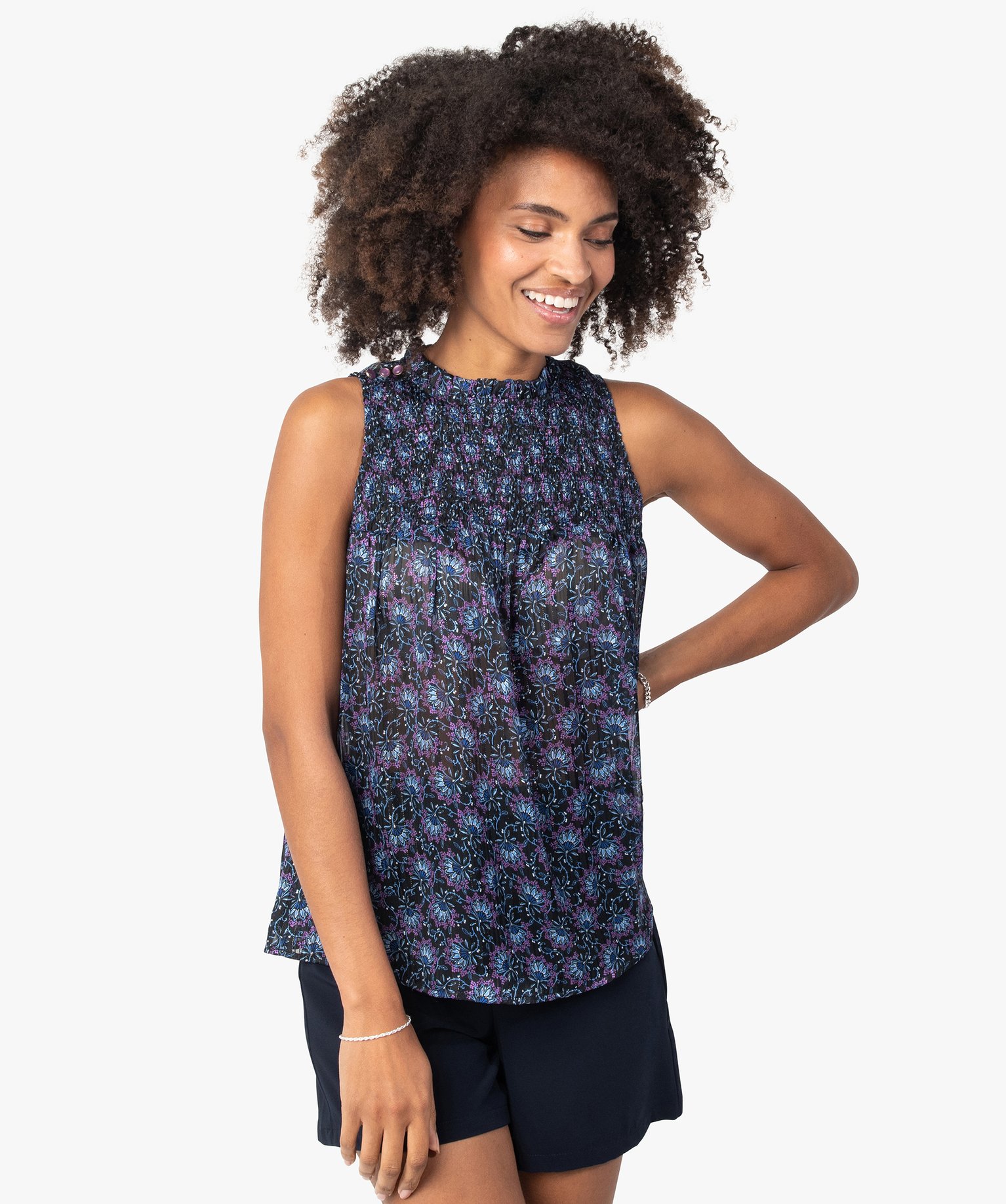 Blouse femme imprimée sans manches imprime | GEMO