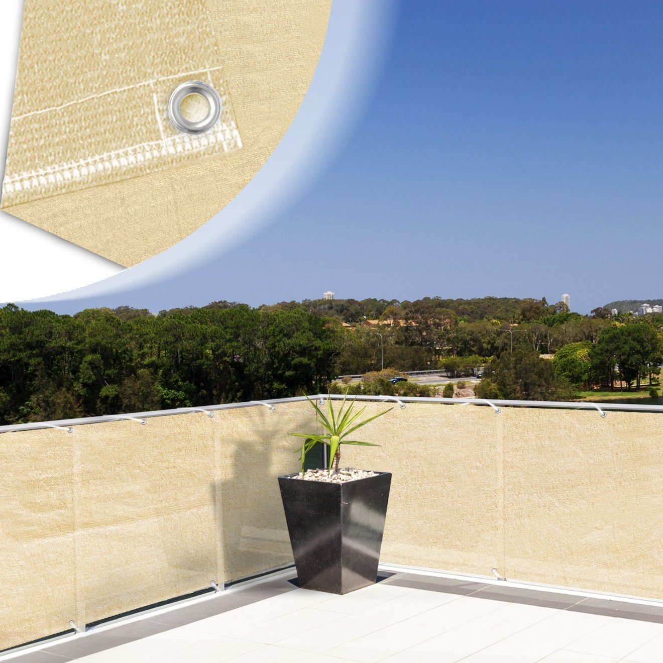 Karat Balkonsichtschutz Balkonsichtschutz creme-beige, Sichtschutz für den Balkon, 90 x 500 cm Robustes und wetterfestes Material
