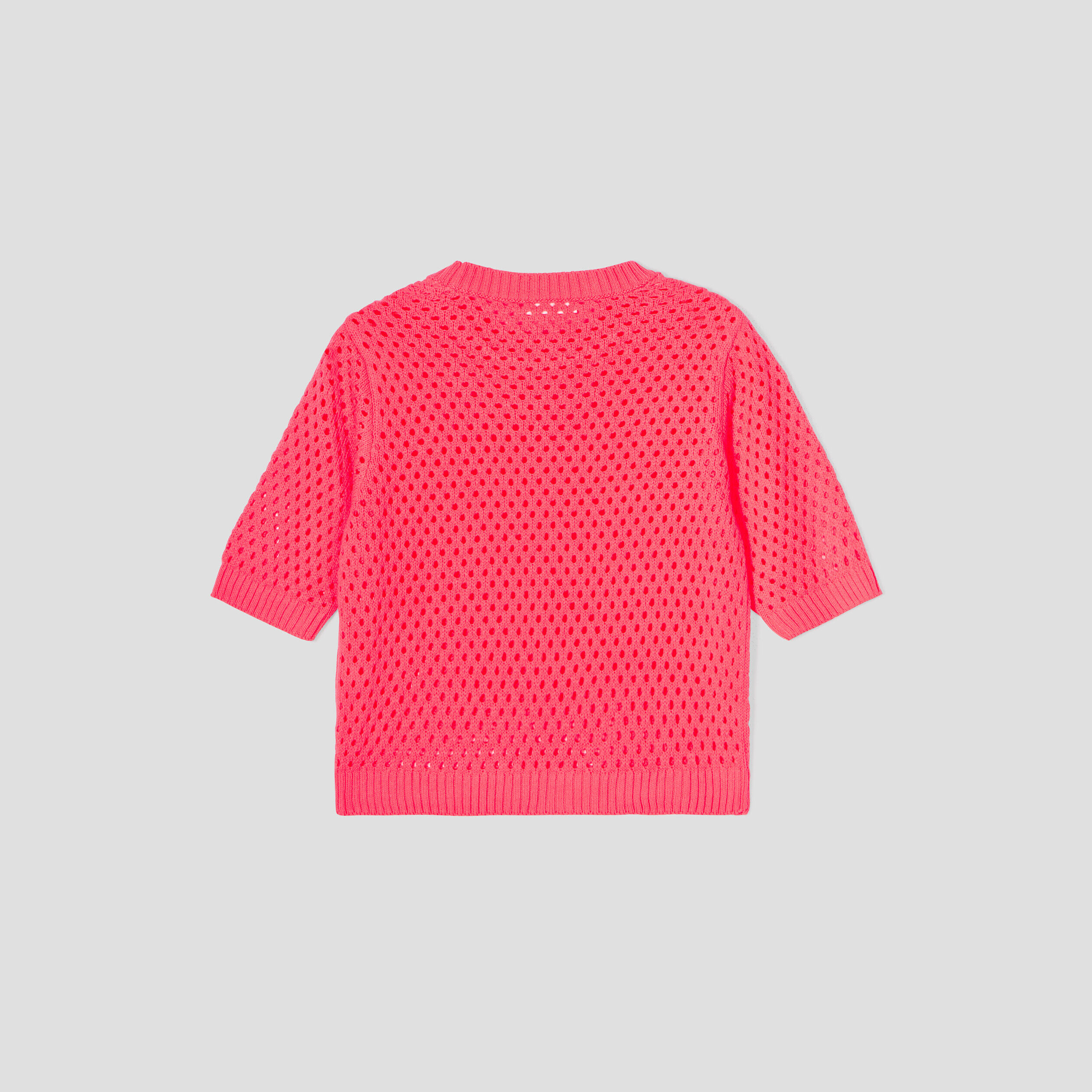 Pull manches courtes ajouré rose vif femme | Cache Cache
