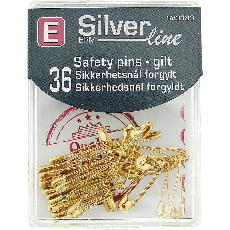 Sikkerhetsnåler forgylt, 36 stk