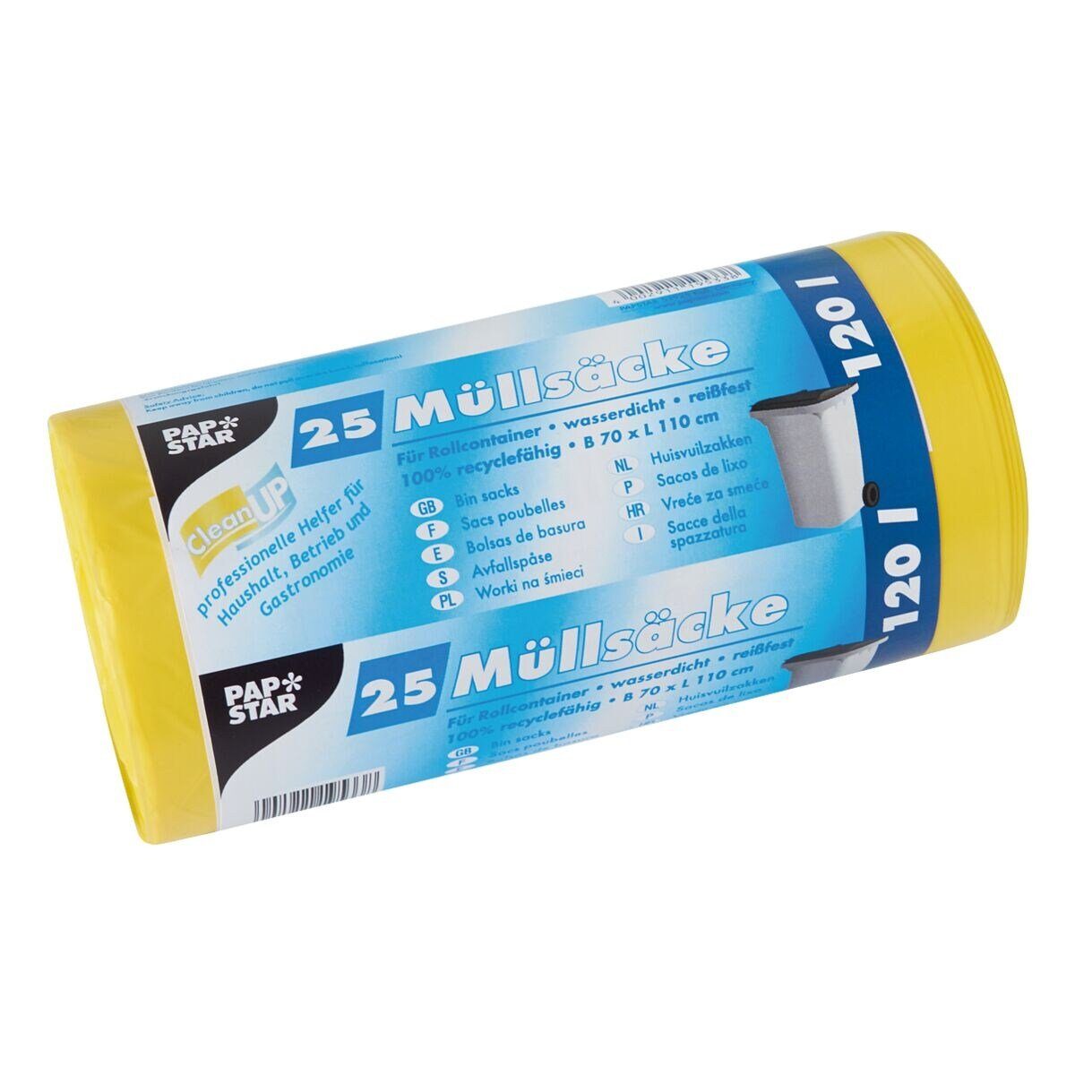PAPSTAR Müllbeutel, 25 Stück/ Rolle, 120 Liter, gelb, 20 µm