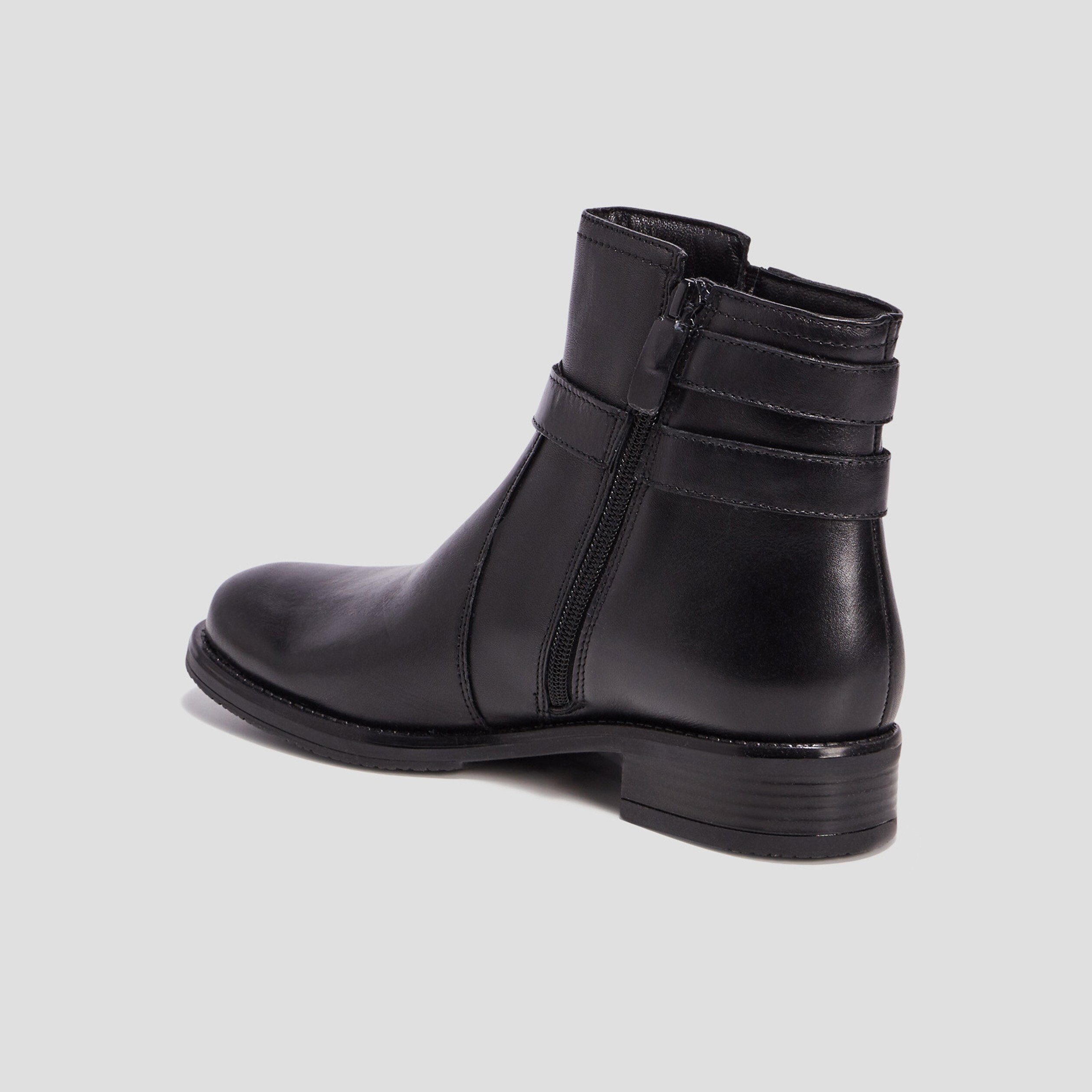 Bottines avec boucles en cuir noir femme | La Halle