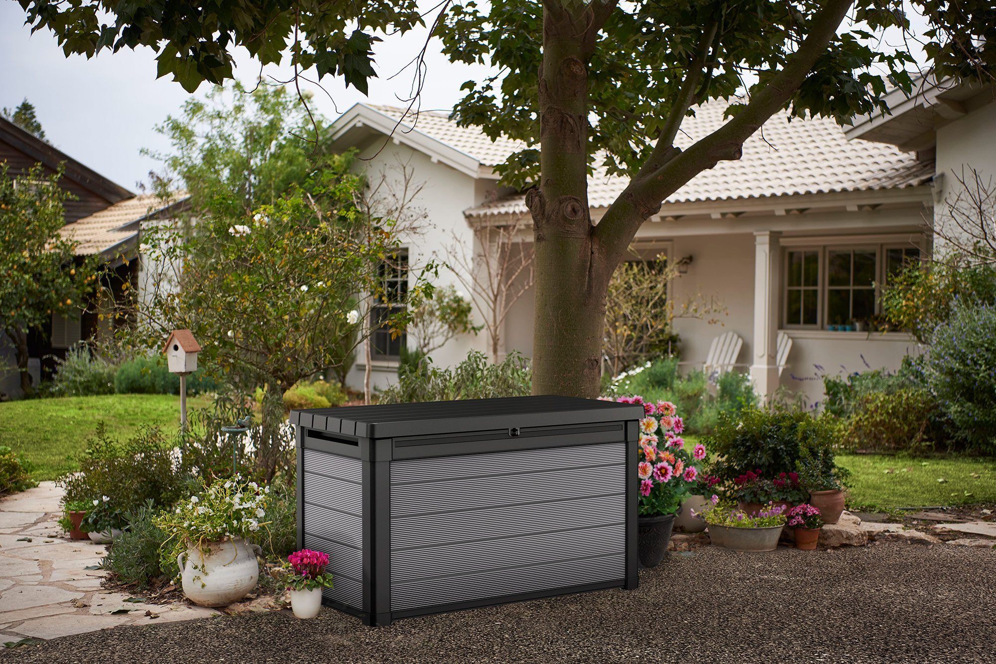 Keter Kissenbox Kissenbox Premier Box, Sitztruhe, XL Gartenbox, wetter- und UV beständig, inkl. Gasdruckfedern