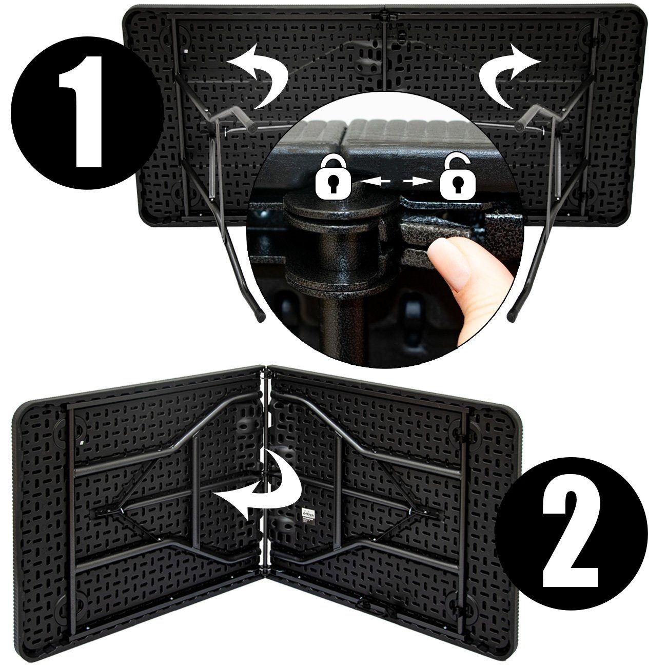 AMANKA Klapptisch Gartentisch für 6 Personen Klapptisch Rattan-Look, 180 x 74 cm Klappbar Schwarz