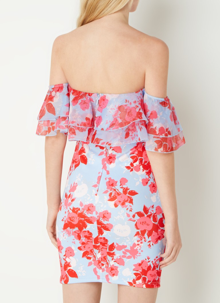 Rochie scurtă Chi Chi London cu volane și imprimeu floral.