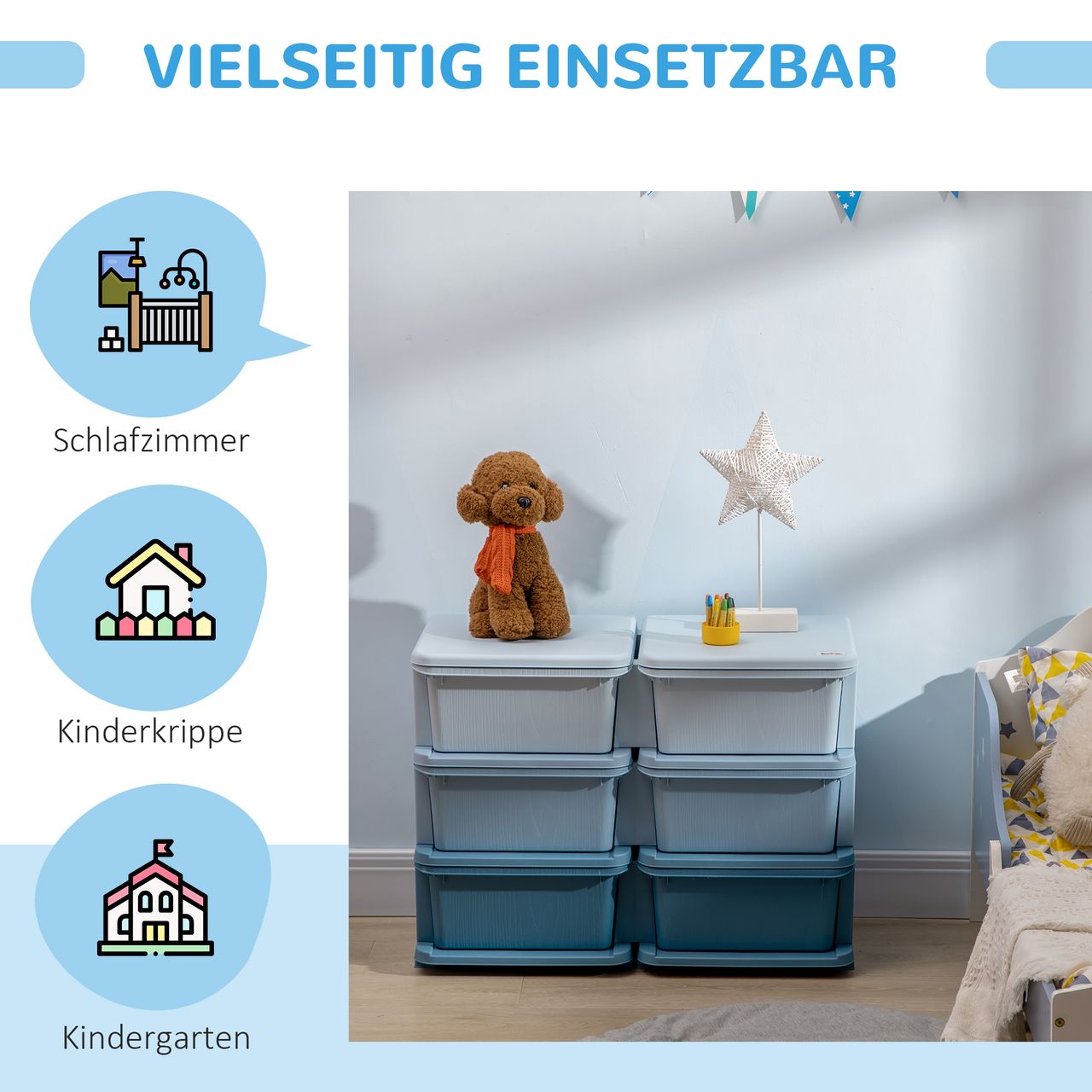 HOMCOM Schubladenschrank für Kinder Aufbewahrungsboxen mit 6 Ebenen Kindermöbel