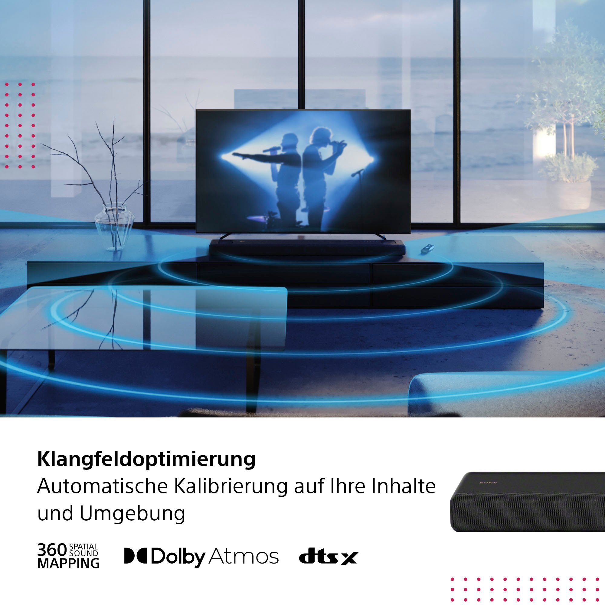 Sony HT-A3000 3.1-Kanal Soundbar 3.1 Soundbar (A2DP Bluetooth, AVRCP Bluetooth, Bluetooth, WLAN (WiFi), 250 W, 3 X-Balanced Front-Lautsprecher inkl. speziellem Mittellautsprecher)