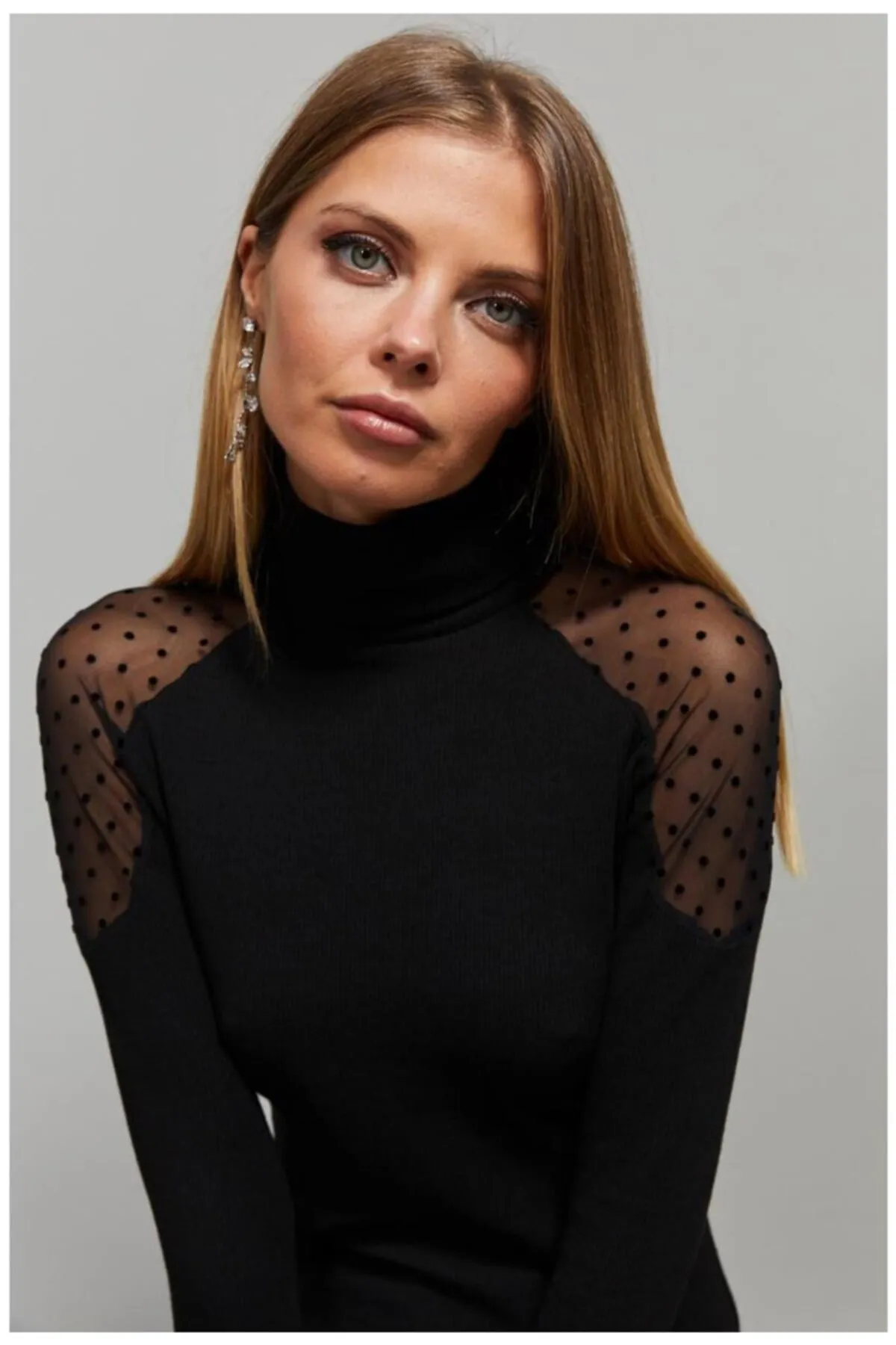 Cool & Sexy  Schwarze Tüllbluse mit Punkten für Damen EY1098