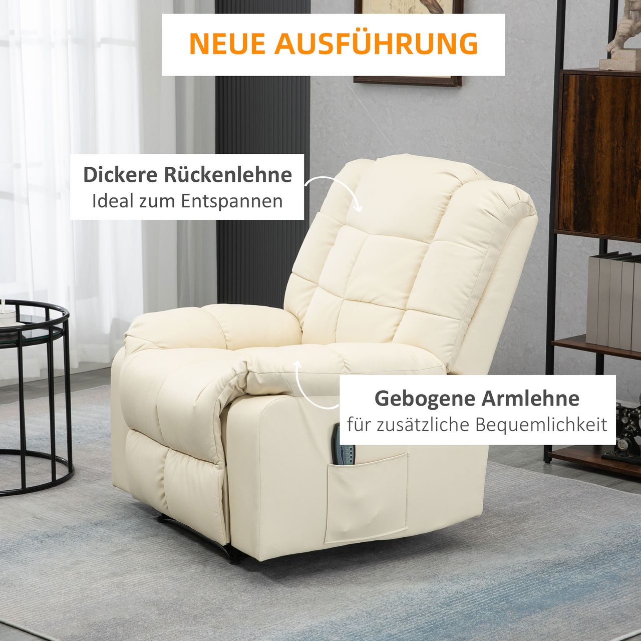 HOMCOM Massagesessel Elektrisch Fernsehsessel mit Liegefunktion 8 Massagepunkte