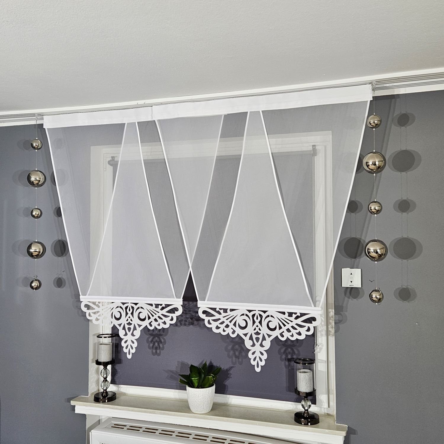 Schiebegardine 2er V Panel Voile Spitze, Gardinen by Justyna, Kräuselband (2 St), transparent, Voile, Modern, Panelgardine, Paneele, Fertiggardine, Fensterdeko, Scheibengardine