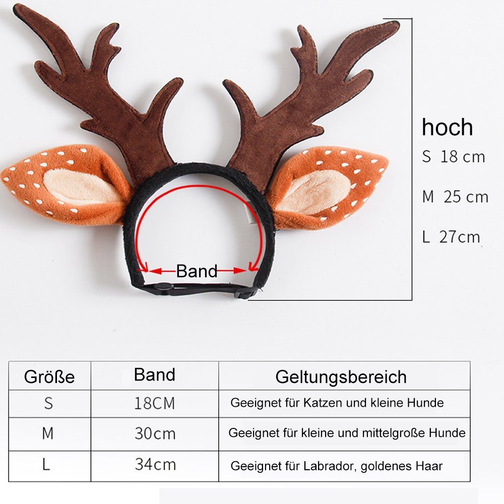 Einemgeld Haarband Haustier Weihnachten Kopf Hoop, mit Rentier Geweih, für Katze Hund, L