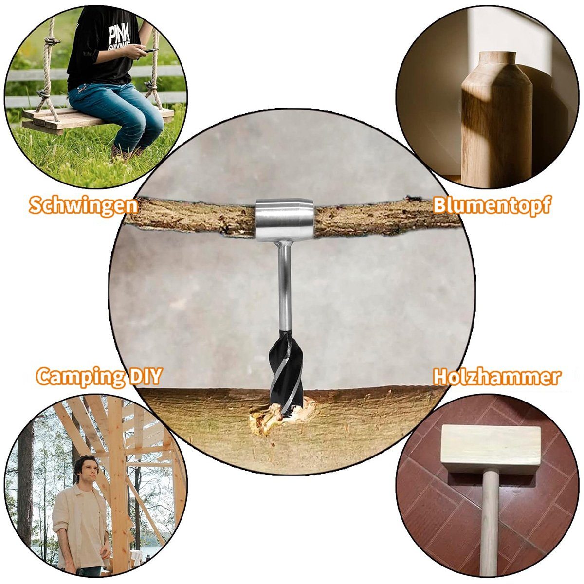 götäzer Erdbohrer Outdoor-Survival-Bohrer, Holzbearbeitungs-Handbohrmaschine, Holzbohrer, Nagel und Handstanze, Multifunktionswerkzeug