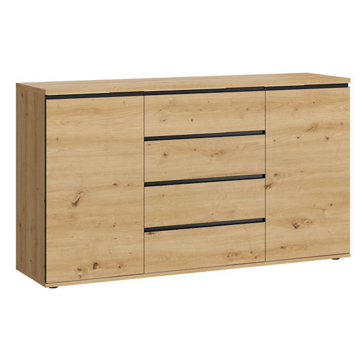 Kommode Naxos Sideboard 151x40x86cm grifflos 2-türig mit 4 Schubladen