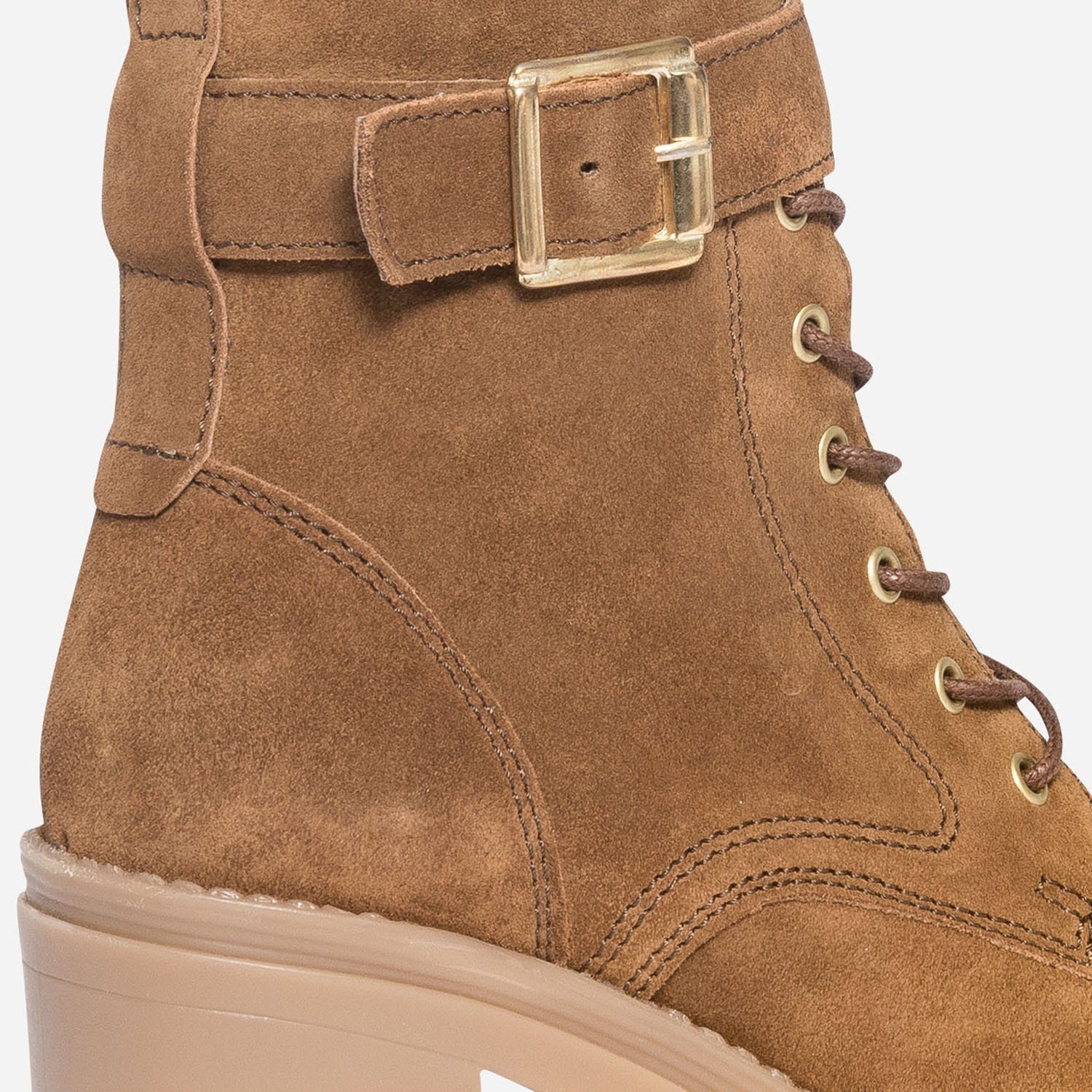 Bottine à talon TEXTO camel en cuir velours