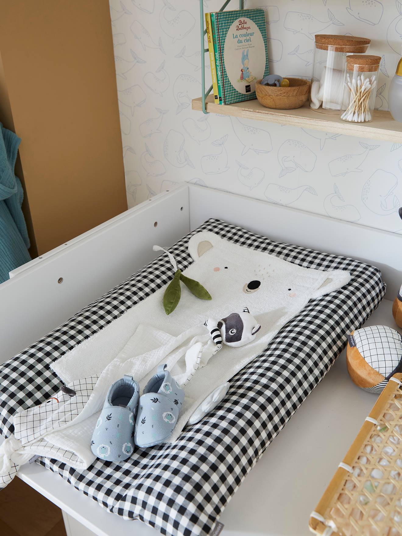Matelas à langer MINI ZOO avec housse + 2 tapis noir / blanc