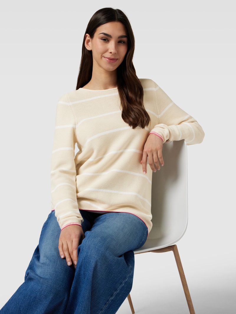 Strickpullover mit Streifenmuster in stein