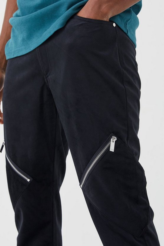 Slim-Fit Velour Cargo-Schlaghose mit Reißverschluss