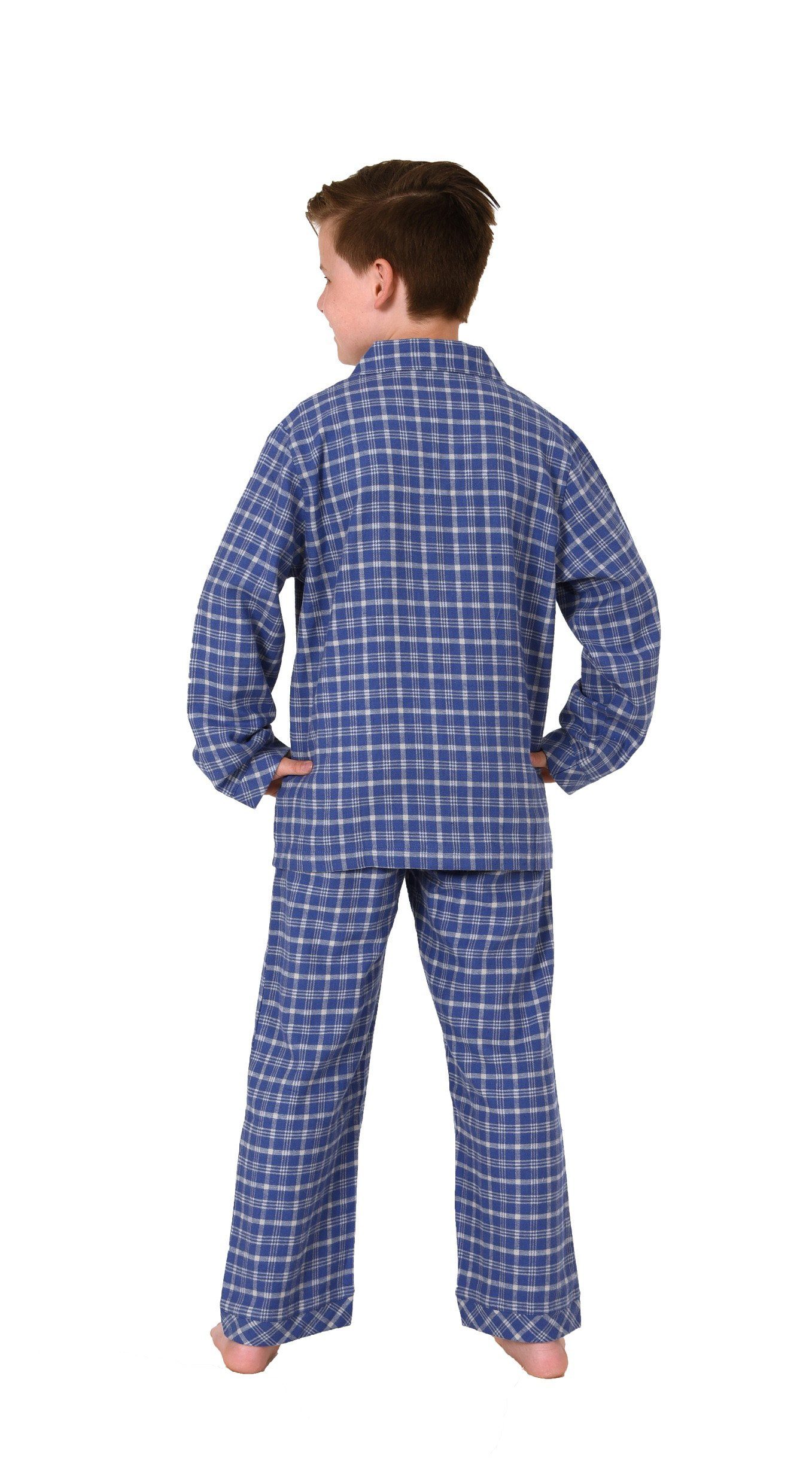 Normann Pyjama Jungen Flanell Pyjama langarm Schlafanzug in Karo Optik zum knöpfen
