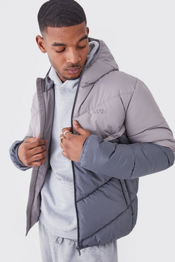 Tall Man Colorblock Steppjacke mit Kapuze