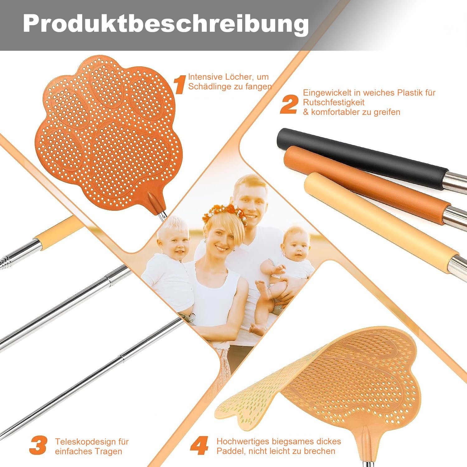 MAGICSHE Fliegenklatsche 3 Stück, ausziehbar, Edelstahl