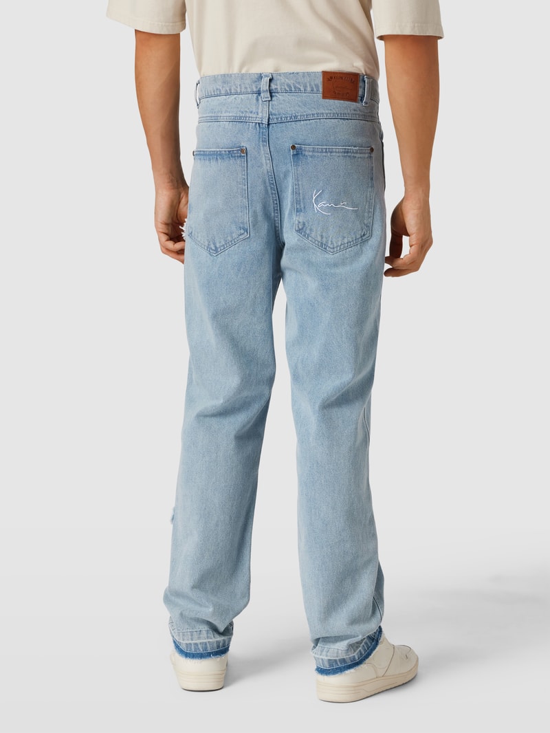 Jeans im Destroyed-Look mit Label-Stitching in blau