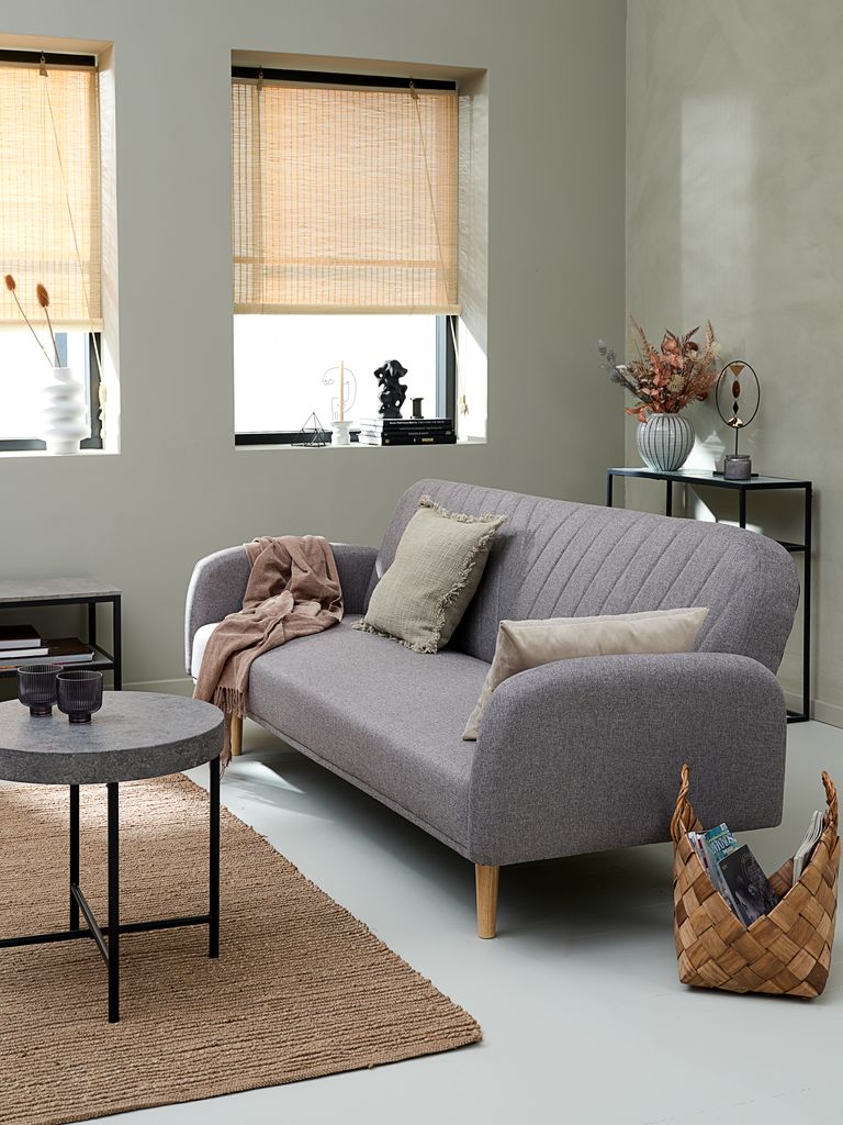Sofa rozkładana PARADIS tkanina jasnoszara/kolor dębowy