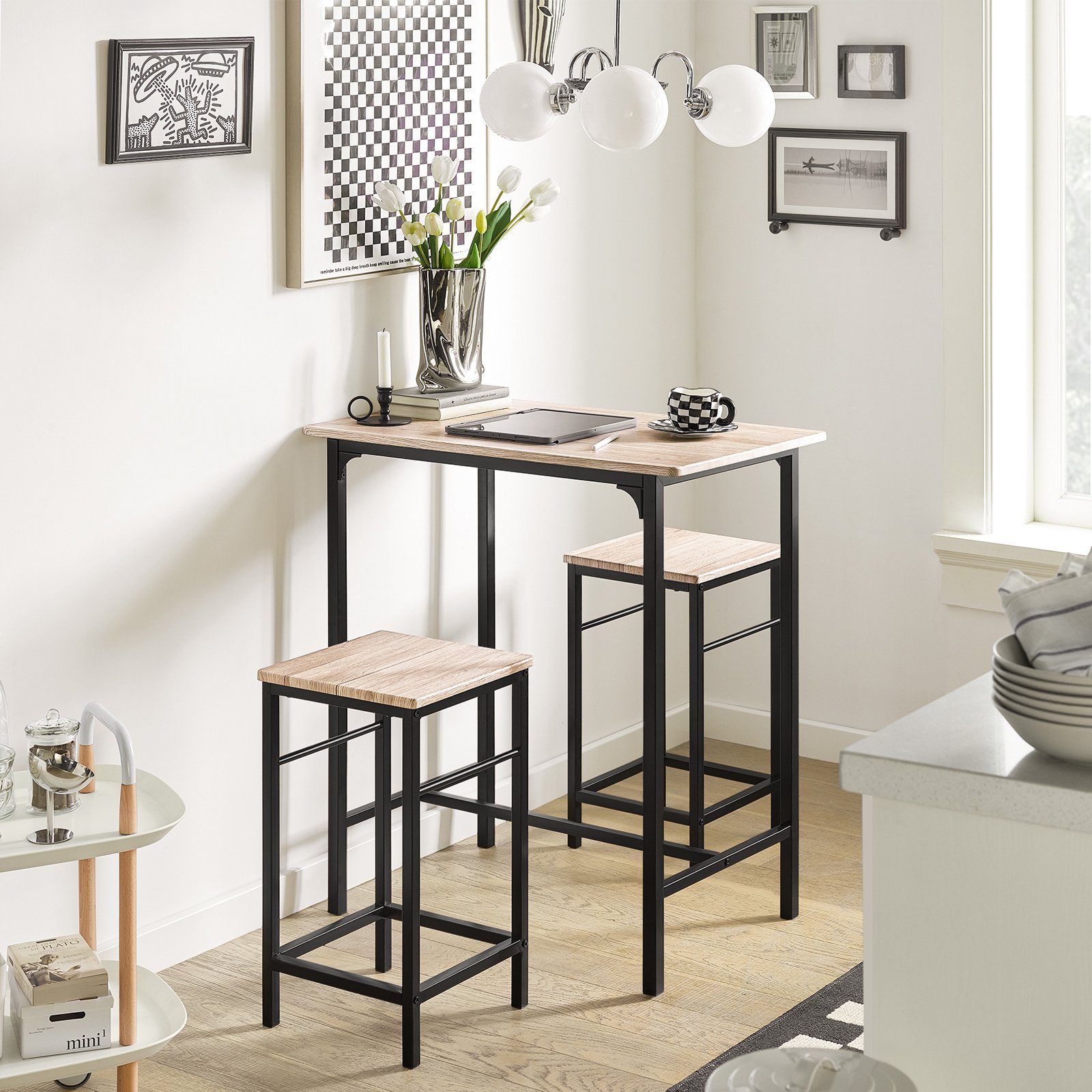 SoBuy Essgruppe OGT10, Bartisch Set 3-teilig Bistrotisch mit 2 Stühlen
