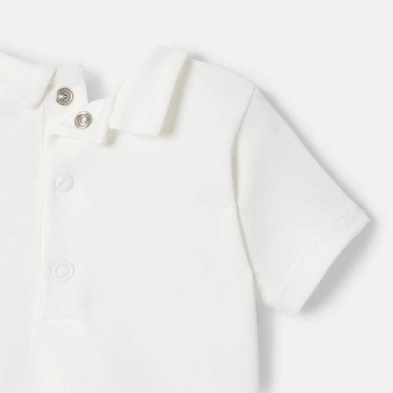 T-shirt col polo à manches courtes en coton bio blanc naissance Absorba