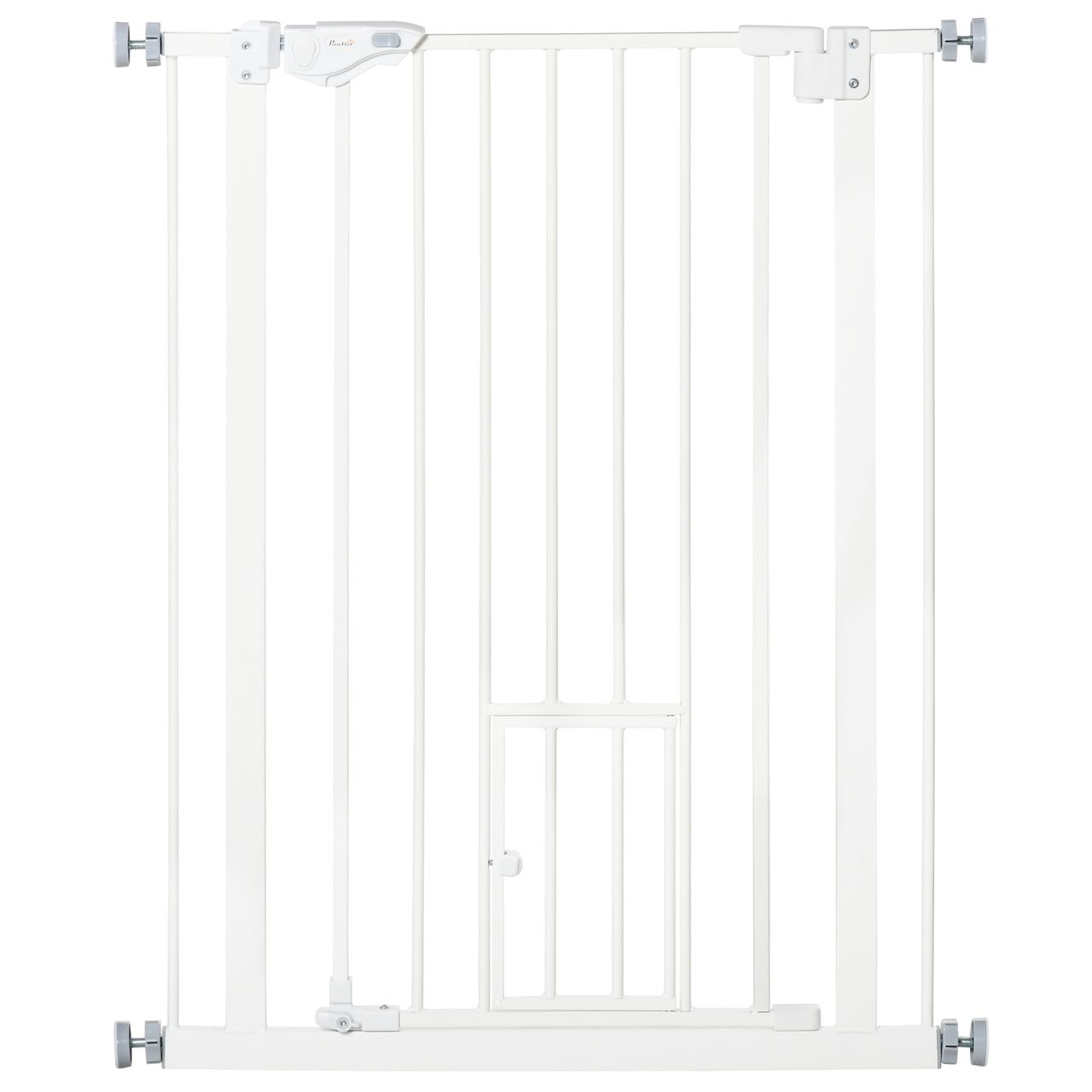 PawHut Hunde Türschutzgitter, 74-80 cm Baby Türgitter ohne Bohren, Stahl, Weiß
