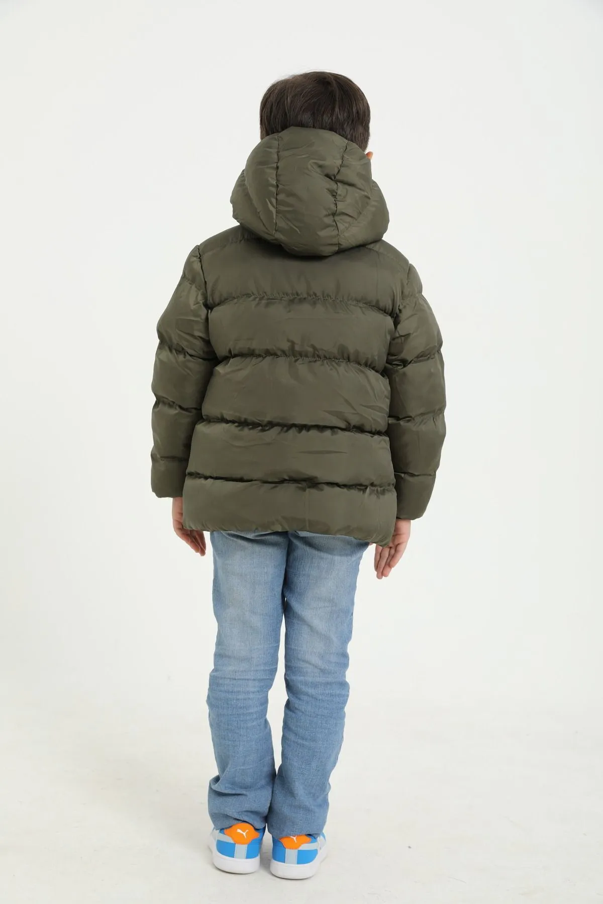 freemen  Khakifarbener Fleece-Fell-Kapuzen-Wintermantel für Jungen, wasserdicht, windabweisend, mit Taschen