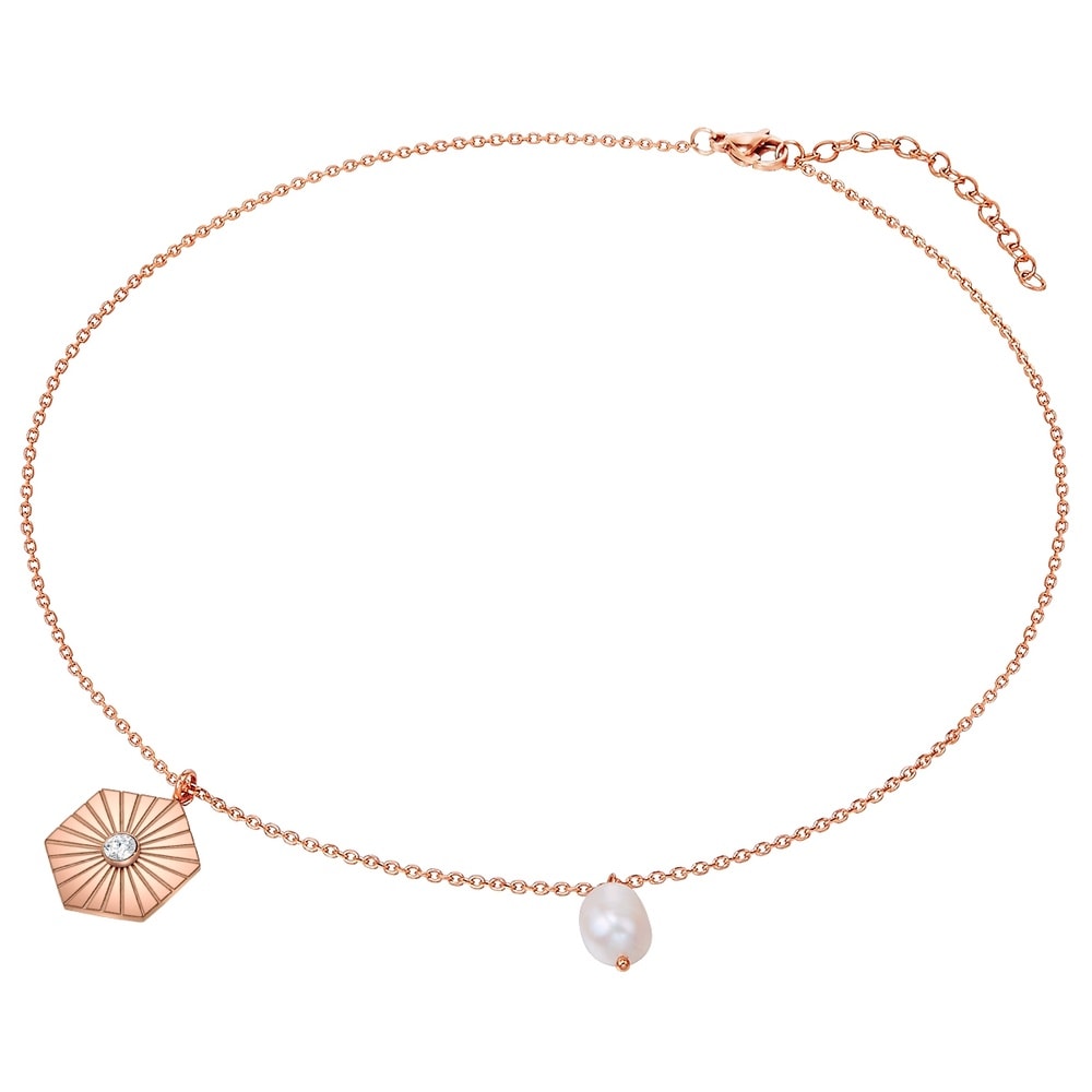 Valero Pearls Collier en acier inoxydé Acier inoxydable Preciosa Perle de culture d'eau douce e collier