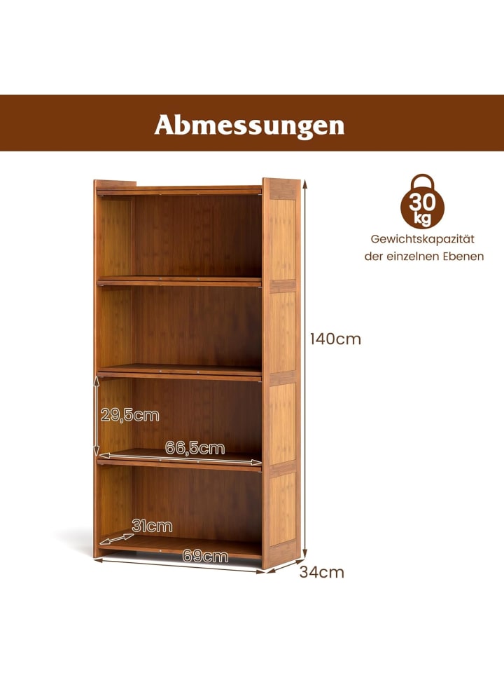 COSTWAY 4 stöckiges Bücherregal 69 x 34 x 140 cm in Braun günstig kaufen onesize